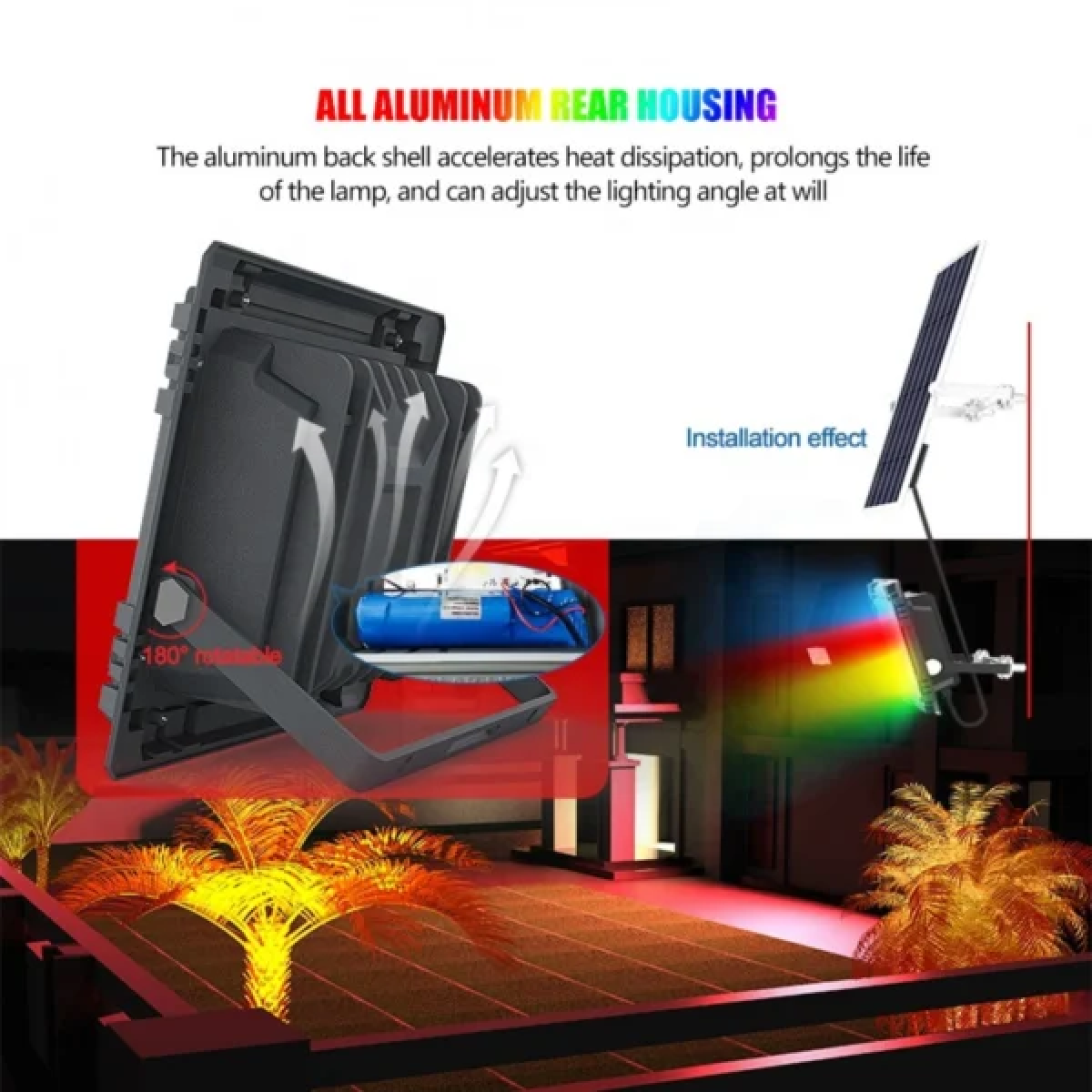 Ηλιακός Προβολέας RGB 800W Αλουμινίου Με Τηλεχειρισμό Και Bluetooth MJ-AW800C - Image 9