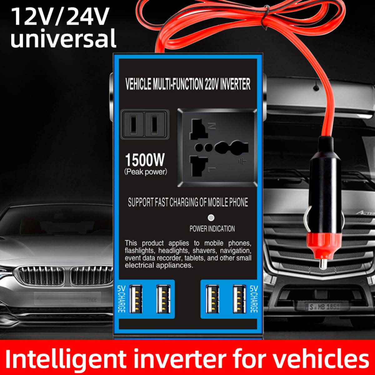 Inverter Αυτοκινήτου 12V/24V Σε 220V 1500W Με Θύρα USB Και Υποδοχή Αναπτήρα JG1500 - Image 6