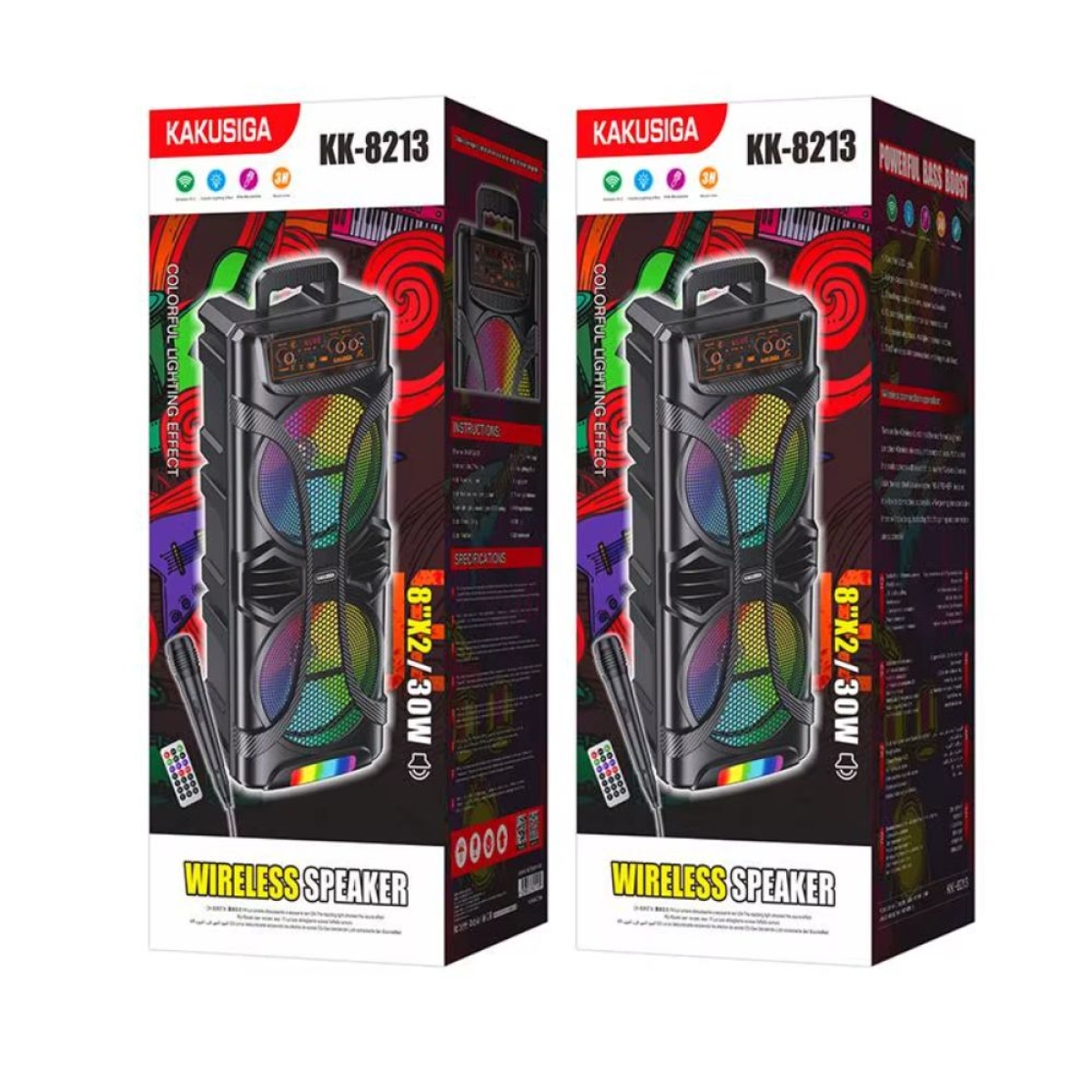 KAKUSIGA KK-8213 Bluetooth Speaker με Διπλά Ηχεία, Subwoofer, LED Lights, TWS, USB, TF Card & AUX