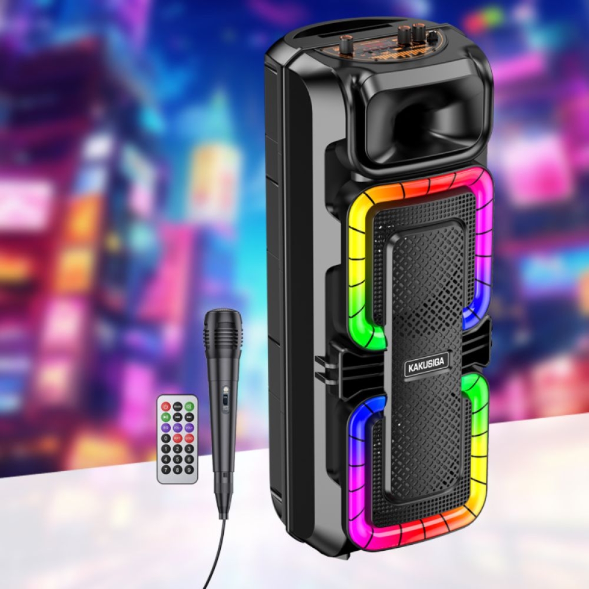 KAKUSIGA KK-8214 Wireless Bluetooth Speaker 30W με 2x8” Ηχεία, Karaoke Μικρόφωνο & LED Φωτισμό