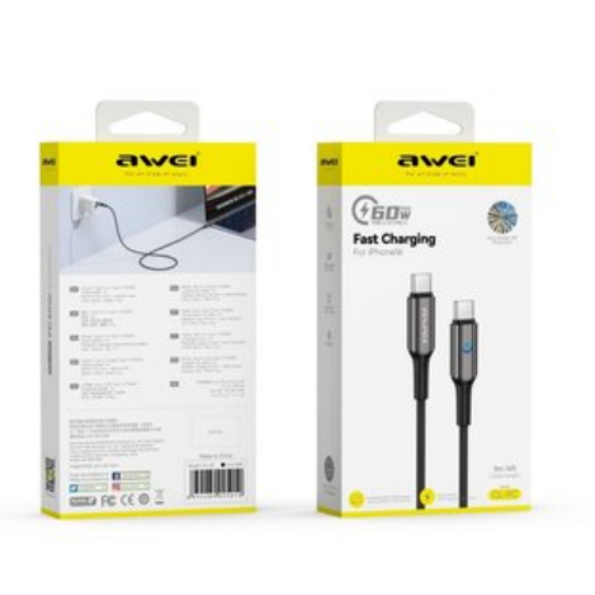 Καλώδιο Φόρτισης & Δεδομένων Type-C Σε Type-C 60W Awei CL-9C - Image 2