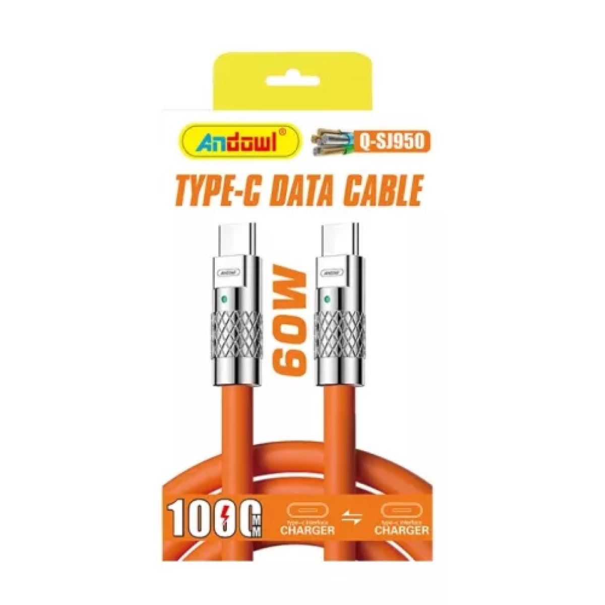 Καλώδιο Φόρτισης Και Δεδομένων USB-C Σε USB-C 60W 1m Πορτοκαλί Andowl Q-SJ950 - Image 5