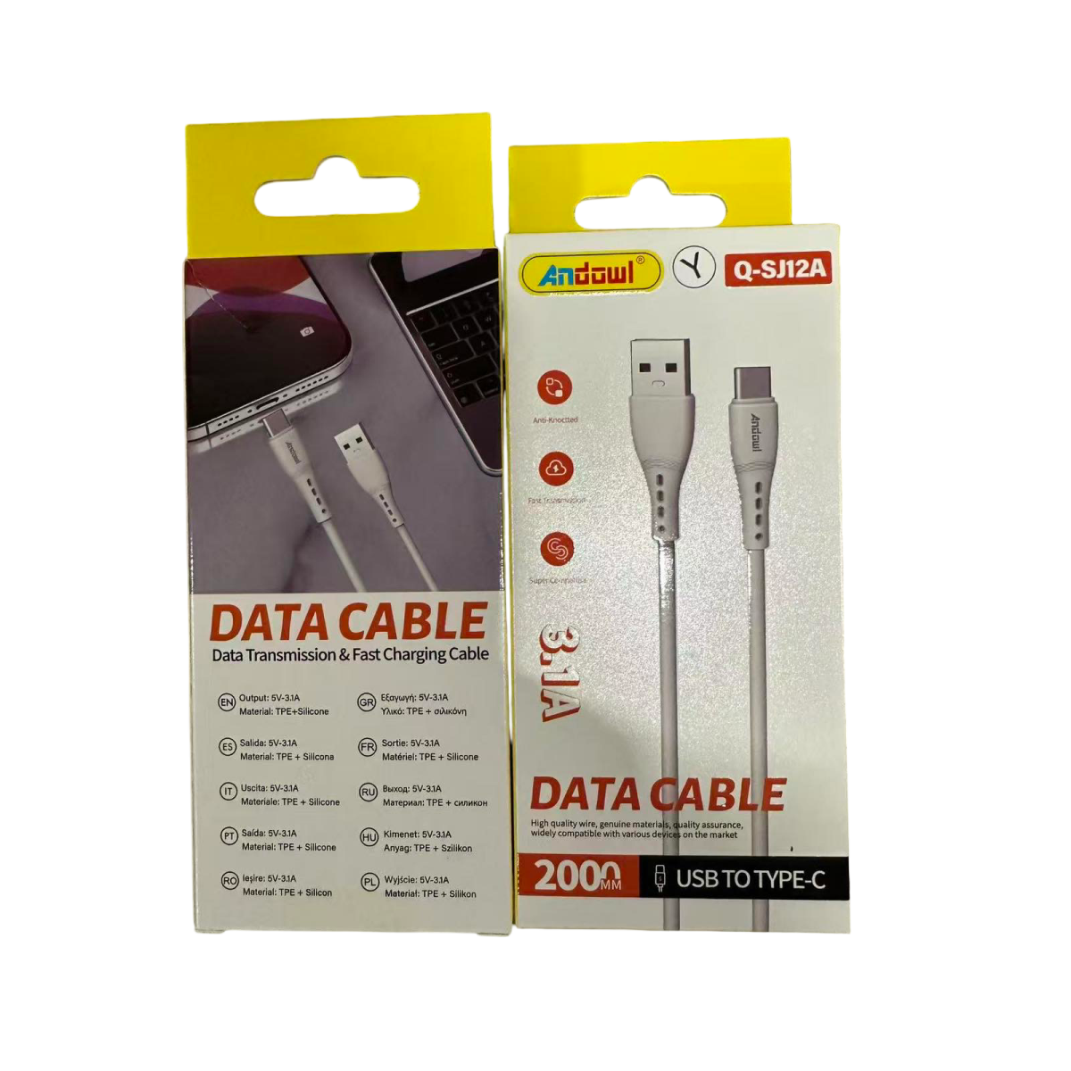 Καλώδιο Φόρτισης Και Δεδομένων USB Σε Type-C 3.1A 2m Andowl Q-SJ12A - Image 2