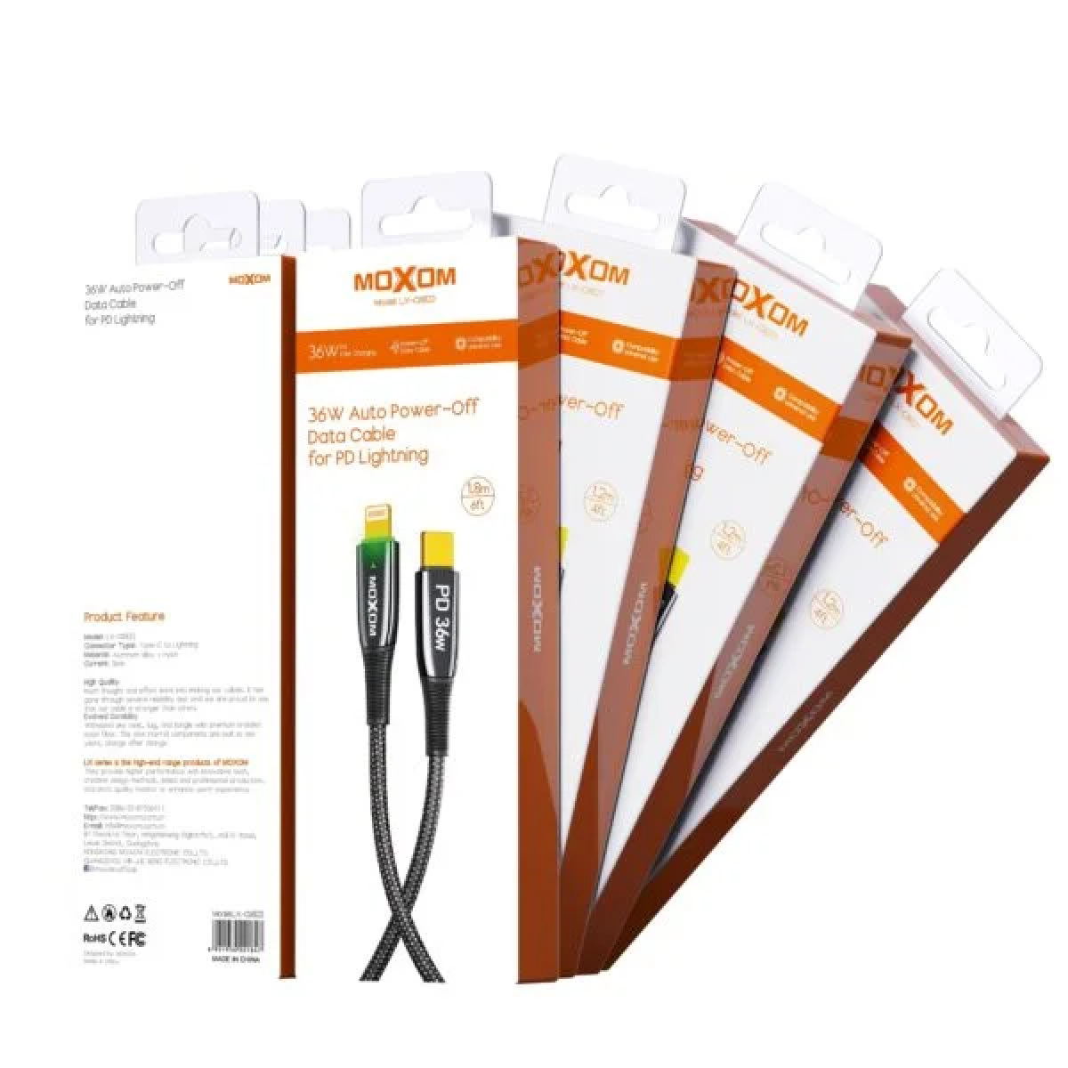 Καλώδιο Φόρτισης Type-C σε Lightning 36W 1.2m Μαύρο Moxom LX-CB821