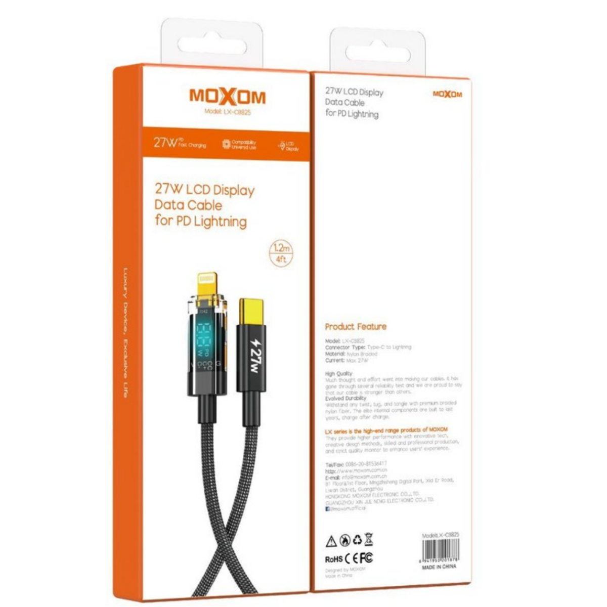 Καλώδιο Φόρτισης Type-C Σε Lightning Με Οθόνη LCD 27W 1.2m Moxom LX-CB825