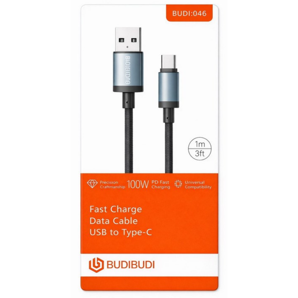 Καλώδιο Φόρτισης USB Σε Type-C 100W 1m Budi-046
