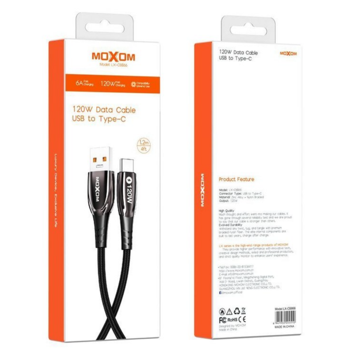 Καλώδιο Φόρτισης USB Σε Type-C 120W 1.2m Moxom LX-CB866