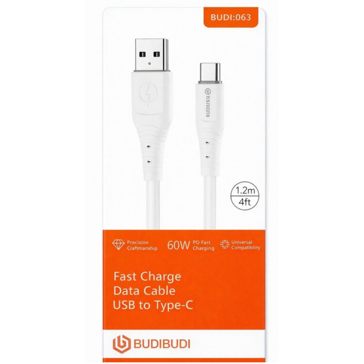 Καλώδιο Φόρτισης USB Σε Type-C 60W 1.2m Budi-063