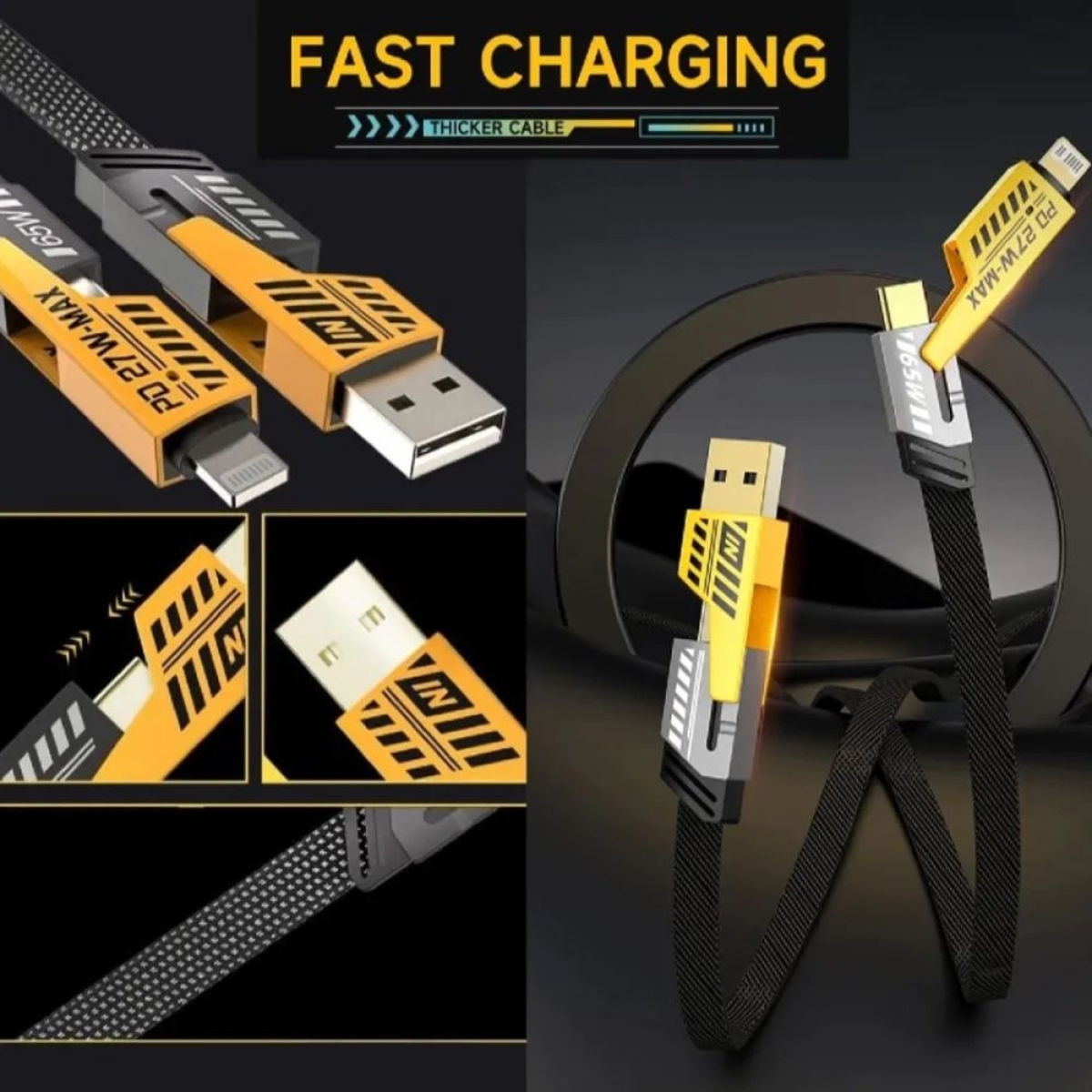 Καλώδιο Γρήγορης Φόρτισης 2-σε-2 USB-A σε Lightning & USB-C σε Type-C 65W / 27W – 1.2m