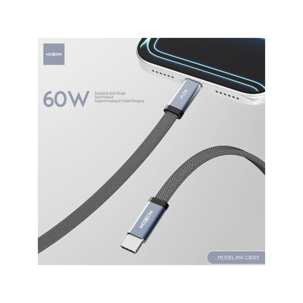 Καλώδιο Γρήγορης Φόρτισης USB-C Σε USB-C 60W 1m Moxom MX-CB372 - Image 7