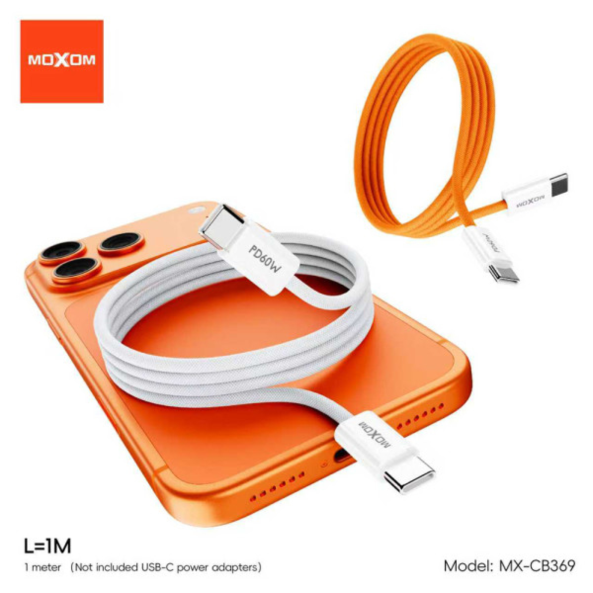 Καλώδιο Γρήγορης Φόρτισης USB-C Σε USB-C 60W 1m Πορτοκαλί Moxom MX-CB369 - Image 5