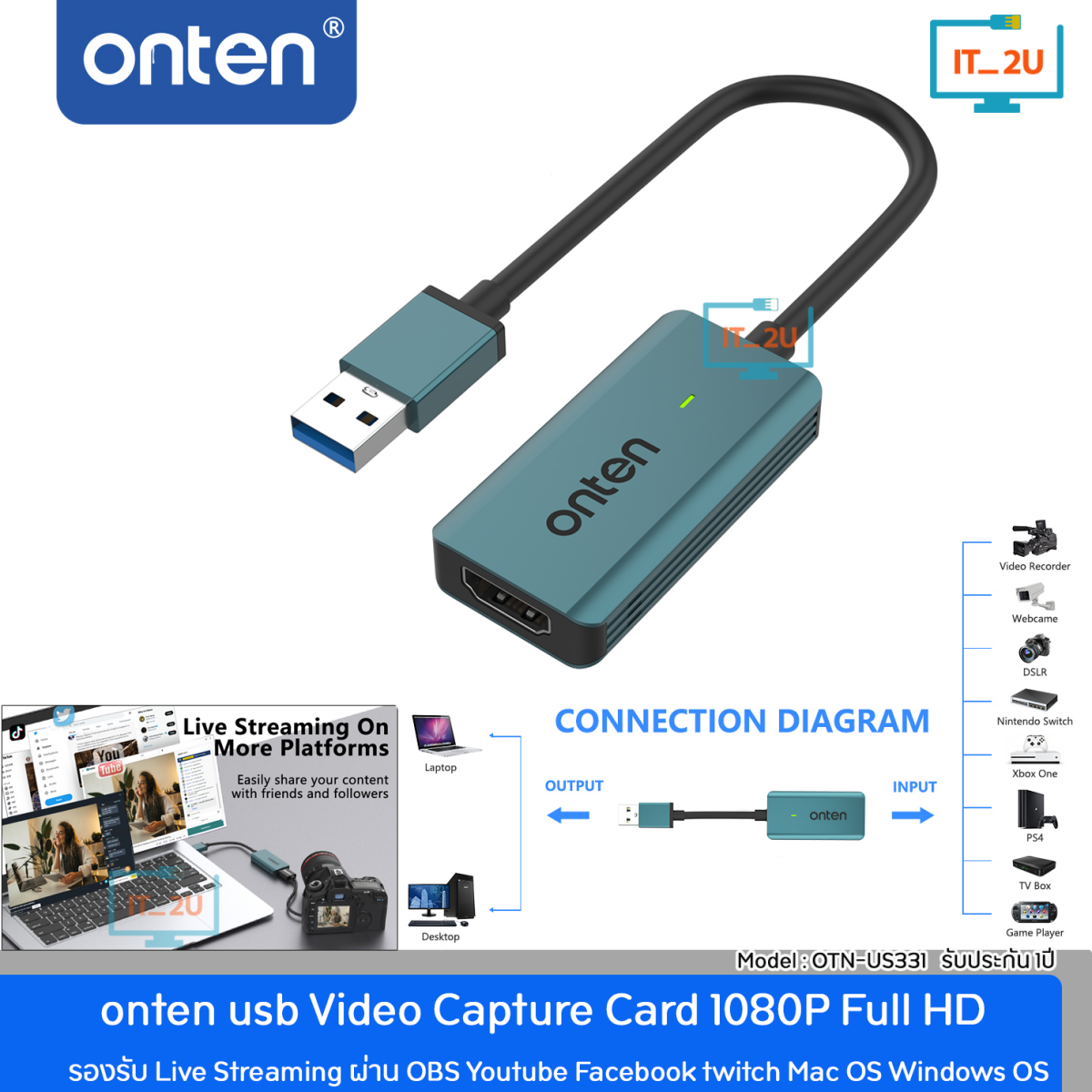Κάρτα Λήψης Video USB 3.0 Σε HDMI 4K 60Hz Με Έξοδο 1080p Onten OTN-US331 - Image 3
