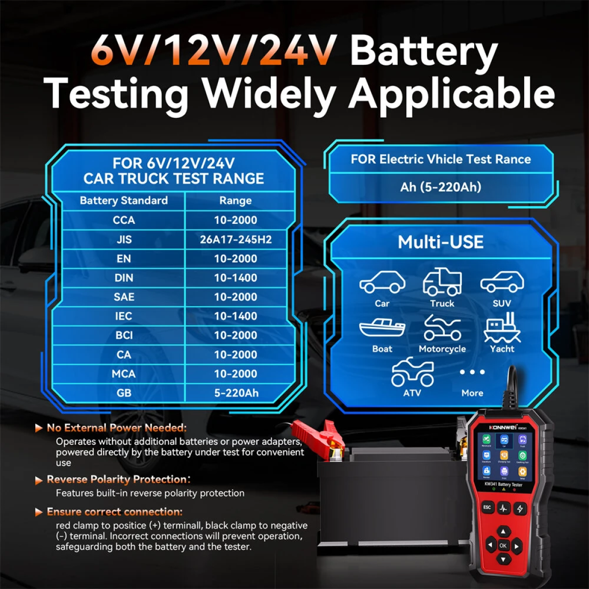 Konnwei KW341 Ψηφιακό Battery Tester Αυτοκινήτου Με Έγχρωμη Οθόνη 2.8" - Image 6
