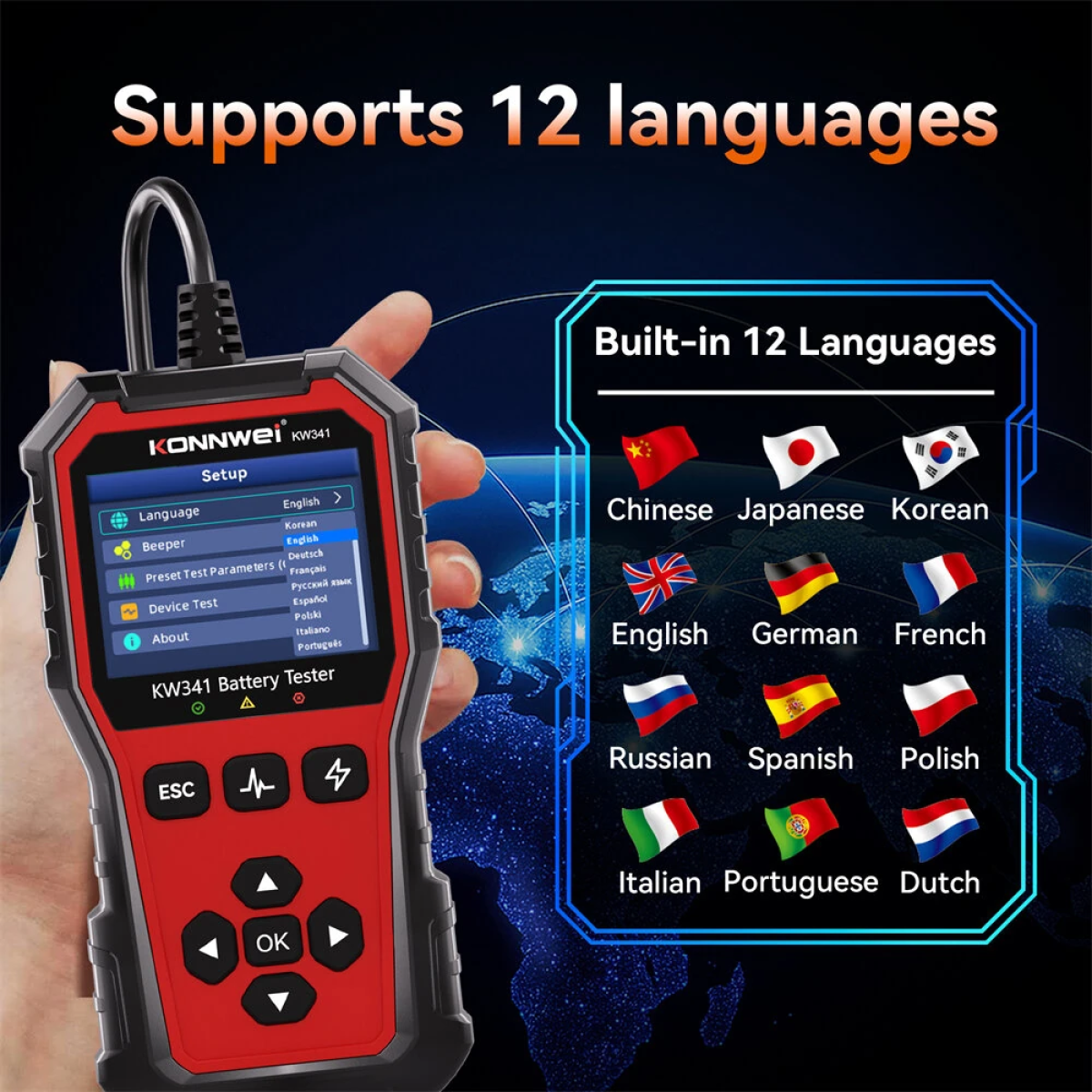 Konnwei KW341 Ψηφιακό Battery Tester Αυτοκινήτου Με Έγχρωμη Οθόνη 2.8" - Image 10