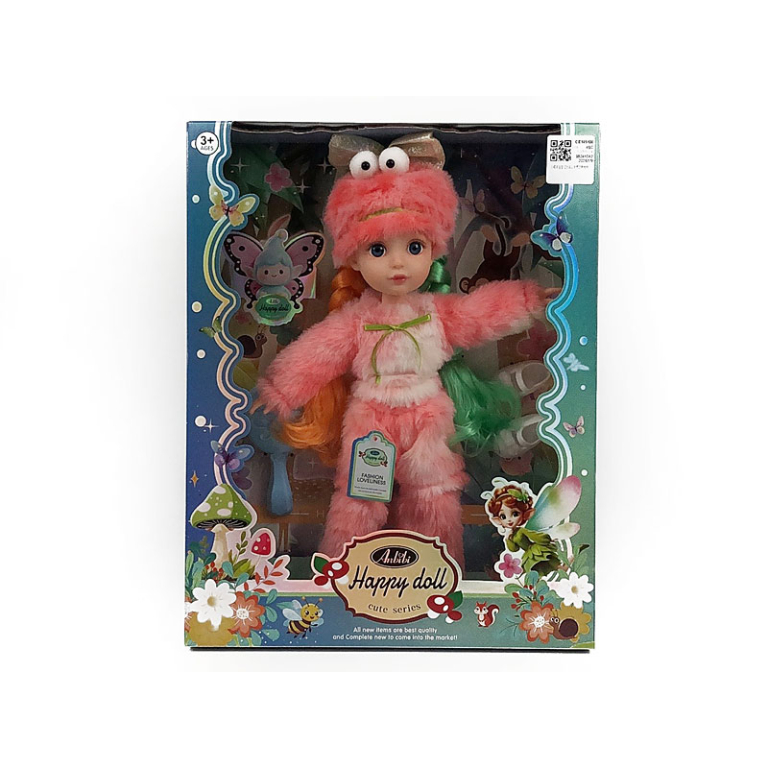 Κούκλα Happy Doll Με Ροζ Γούνινη Στολή Και Αξεσουάρ WX322B1-4