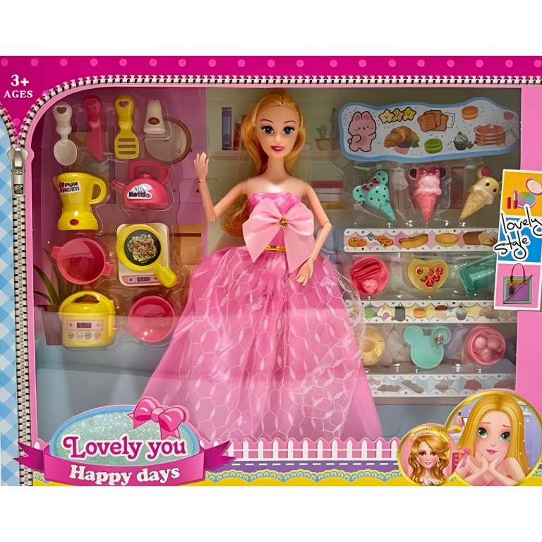 Κούκλα Με Αξεσουάρ Κουζίνας Και Φαγητά KL827A07