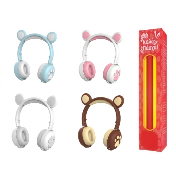 Λαμπάδα Ασύρματα Bluetooth On Ear Ακουστικά BK-5 με Αυτάκια Αρκούδας
