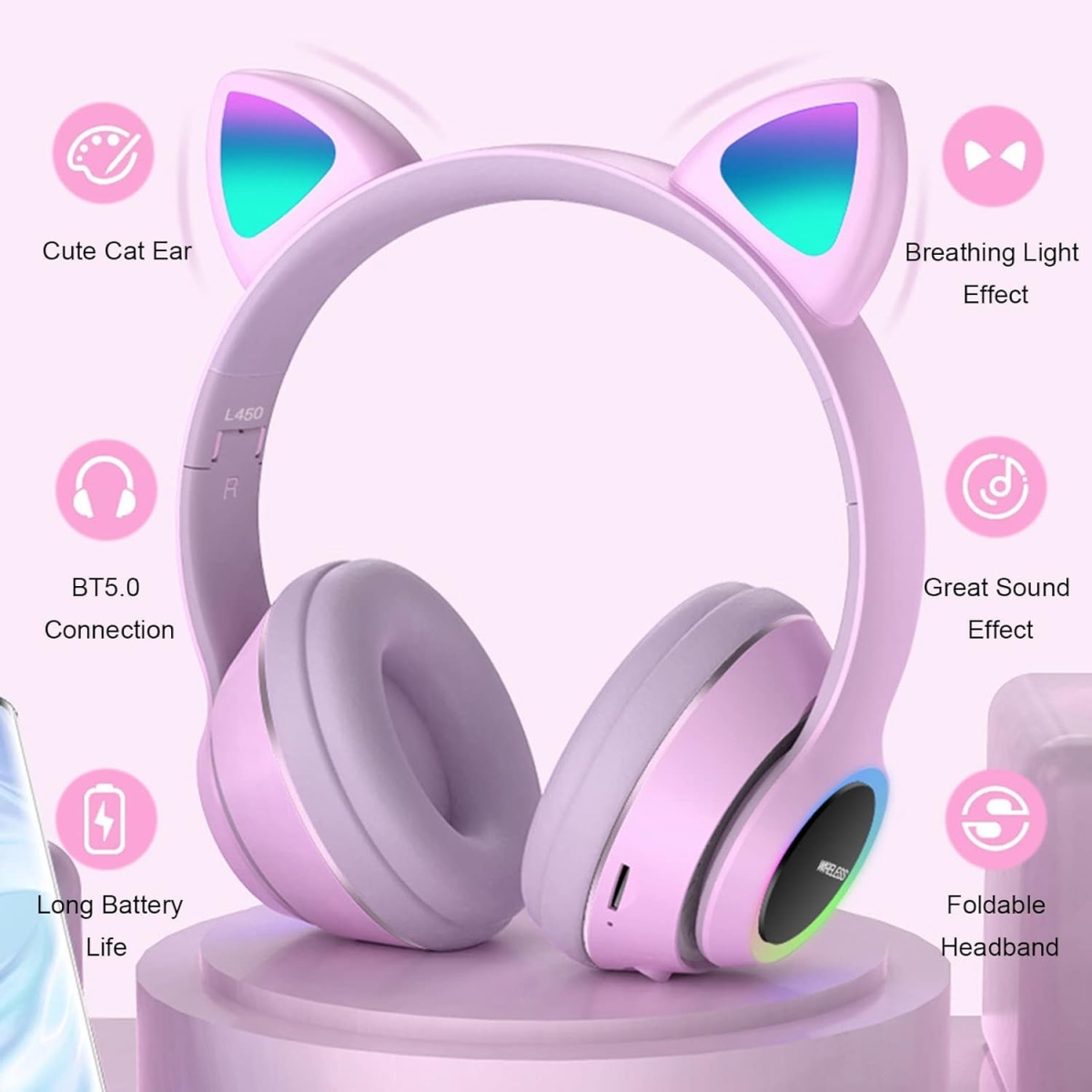 Λαμπάδα L450 Ασύρματα Ακουστικά Cat Ear Headphones - Image 8