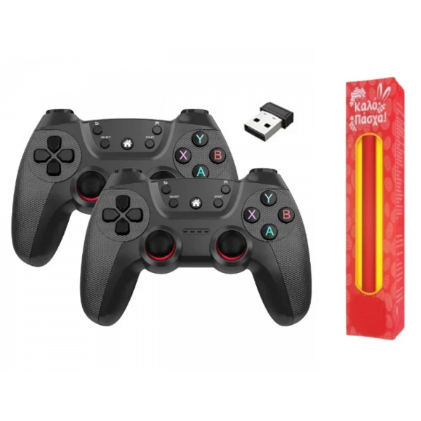 Λαμπάδα Σετ Ασύρματα Gamepad 2.4G για PS3/Έξυπνο τηλέφωνο/Tablet PC/Smart TV Box 2 τμχ Γκρι Σκούρο