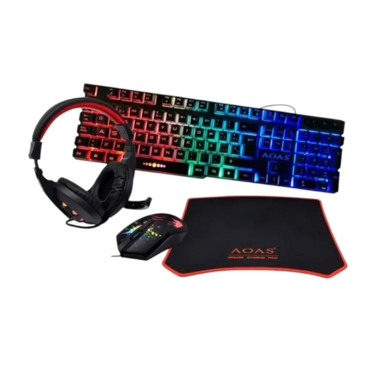 Λαμπάδα Σετ Gaming 4 σε 1 AOAS με ενσύρματο πληκτρολόγιο, ακουστικά, ποντίκι και mousepad με RGB φωτισμό WB-1077