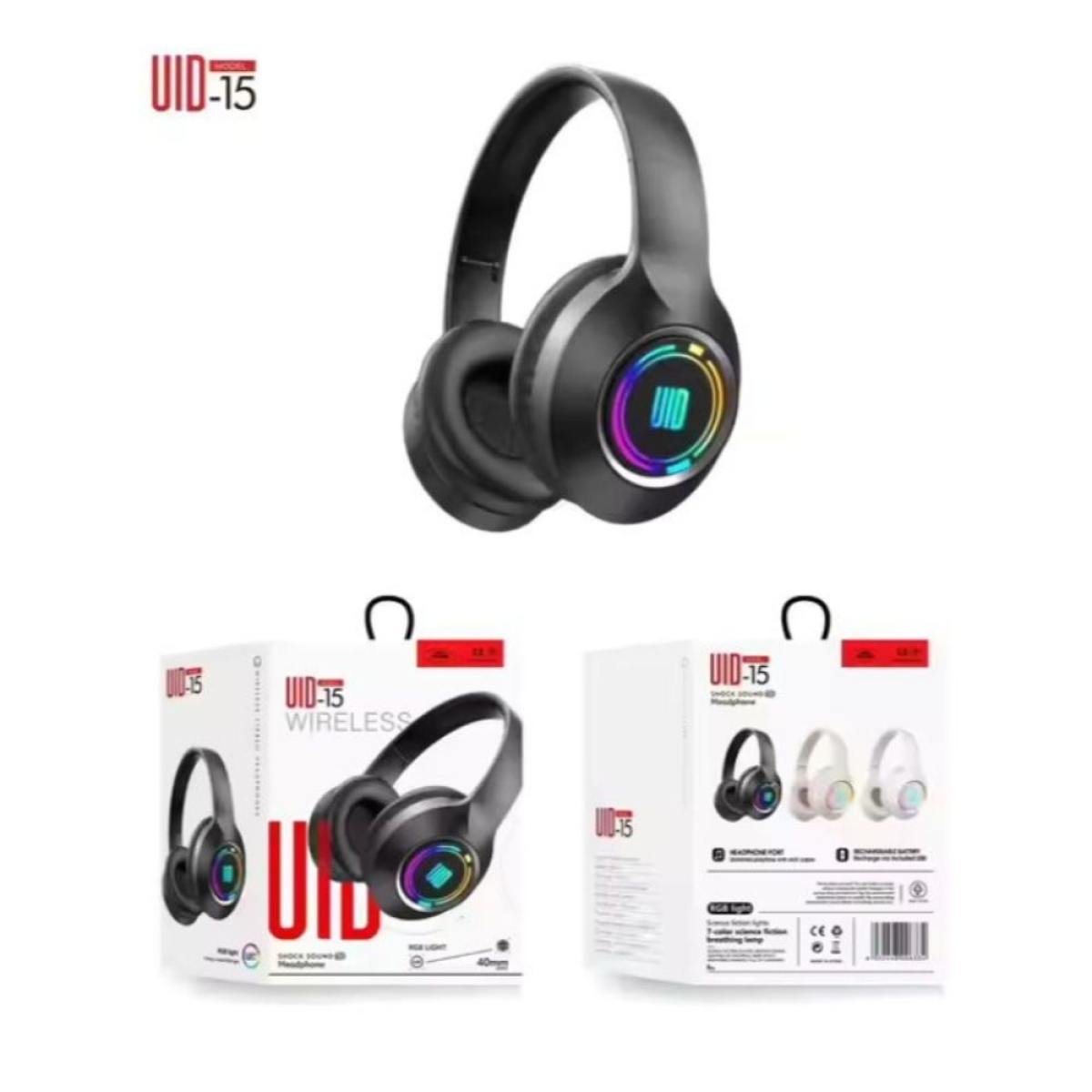 Λαμπάδα UID-15 RGB Ασύρματα / Ενσύρματα On-Ear Ακουστικά με RGB Φωτισμό & 12 Ώρες Λειτουργίας - Μαύρο