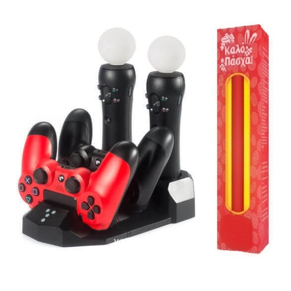 Λαμπάδα Βάση Φόρτισης Για Χειριστήρια PS4 Και PS Move 4 Θέσεων Μαύρη Mimd SND-376