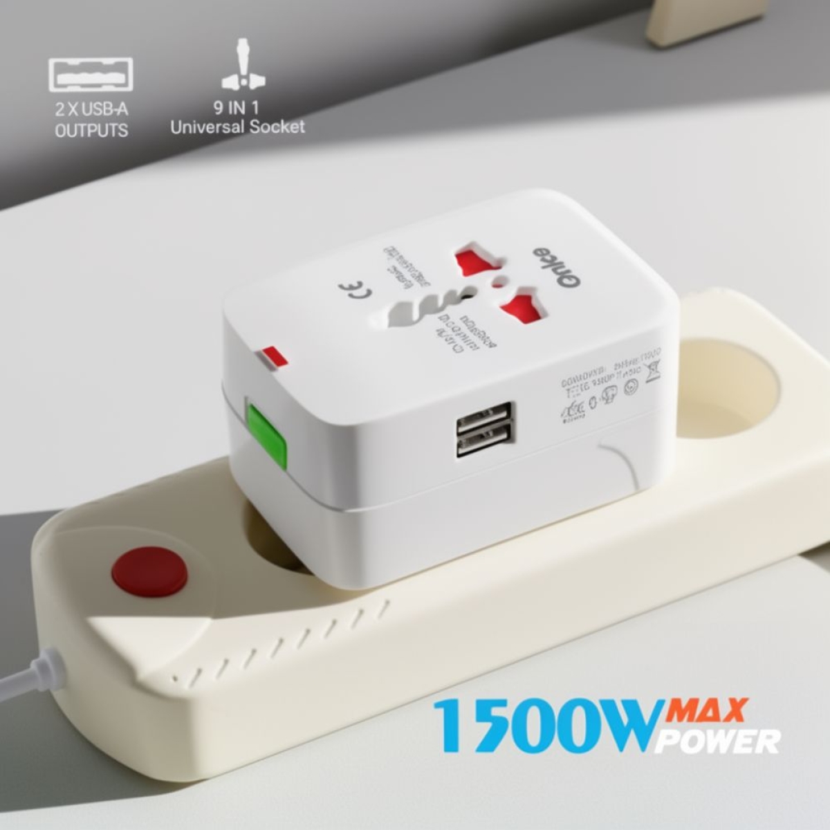 Onice M86 Universal Travel Adapter Παγκόσμιος Αντάπτορας Πρίζας με 2 USB (1500W)