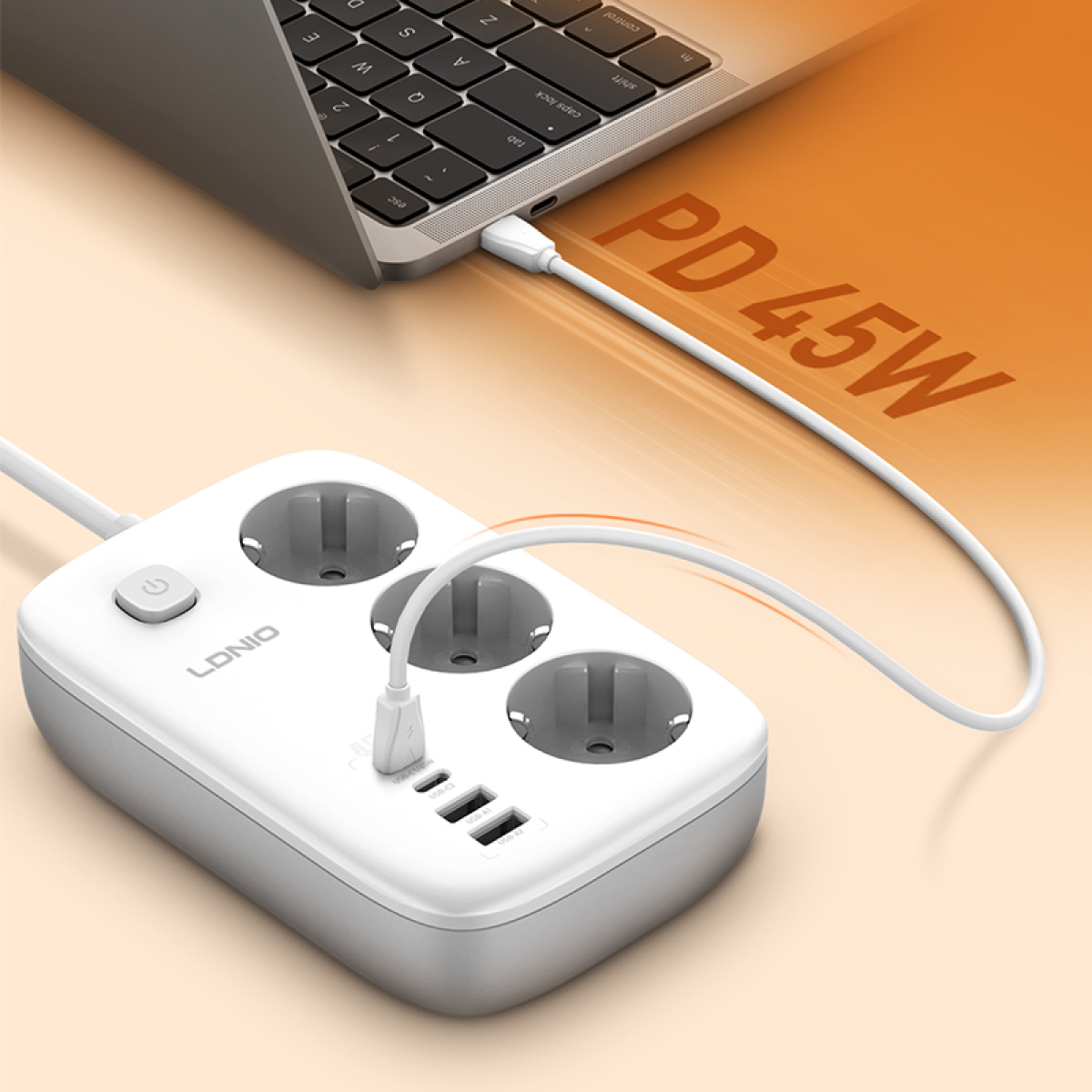 Πολύπριζο με 3 Πρίζες, 2xUSB-A & 2xUSB-C PD 45W Ldnio SE2 - Image 4