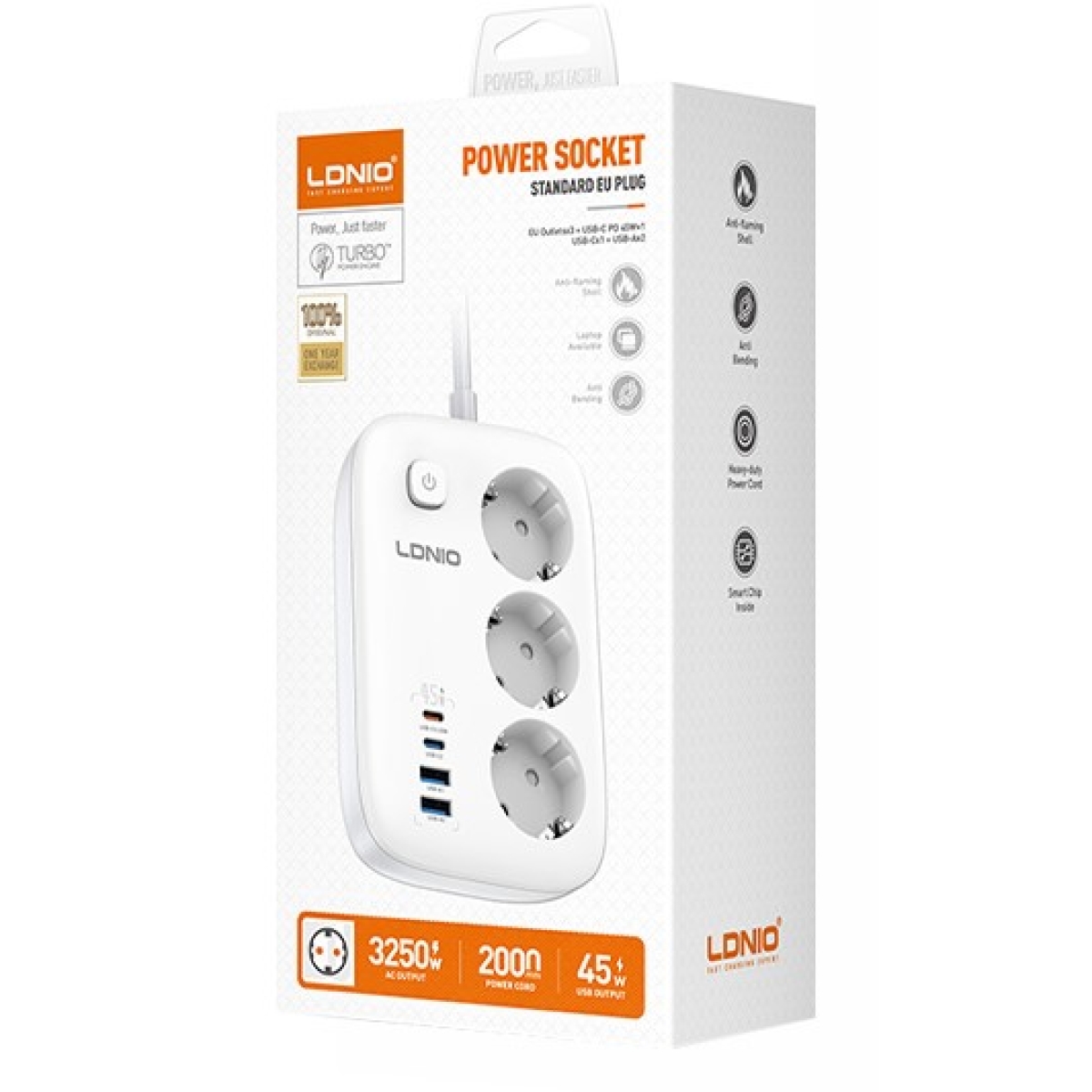 Πολύπριζο με 3 Πρίζες, 2xUSB-A & 2xUSB-C PD 45W Ldnio SE2 - Image 7