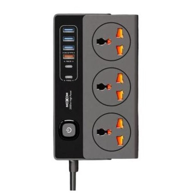 Πολύπριζο Universal 9 Σε 1 Με 3 Πρίζες AC & 6 Θύρες USB Με Καλώδιο 2m 2500W Moxom MX-ST33