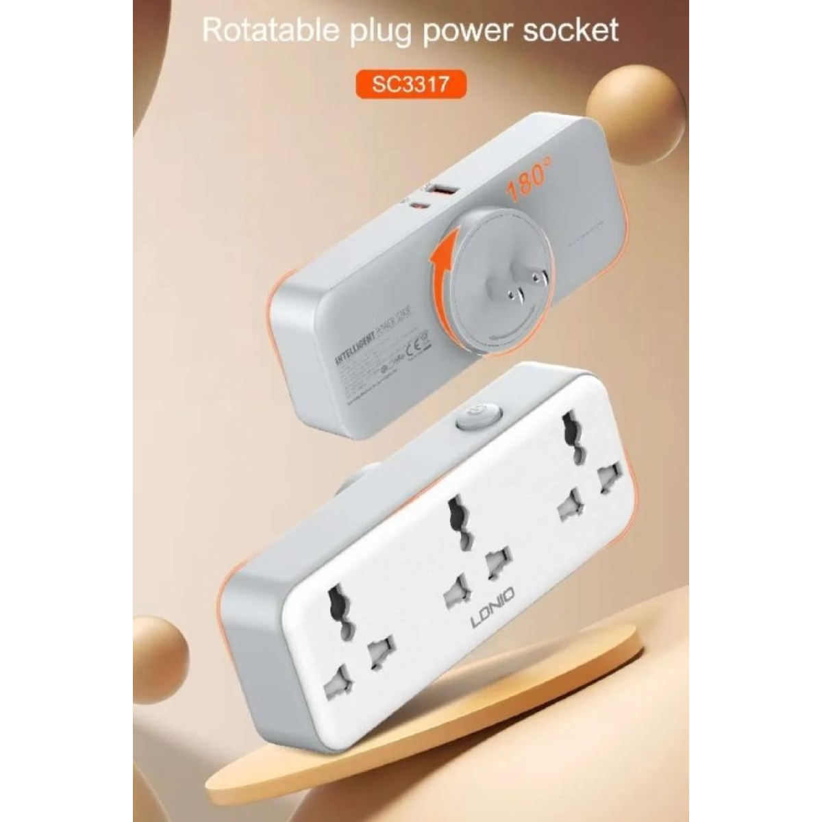 Πολύπριζο Universal Με 3 Πρίζες AC Και 2 Θύρες USB PD/QC 3.0 30W Περιστρεφόμενο Ldnio SC3317 - Image 6