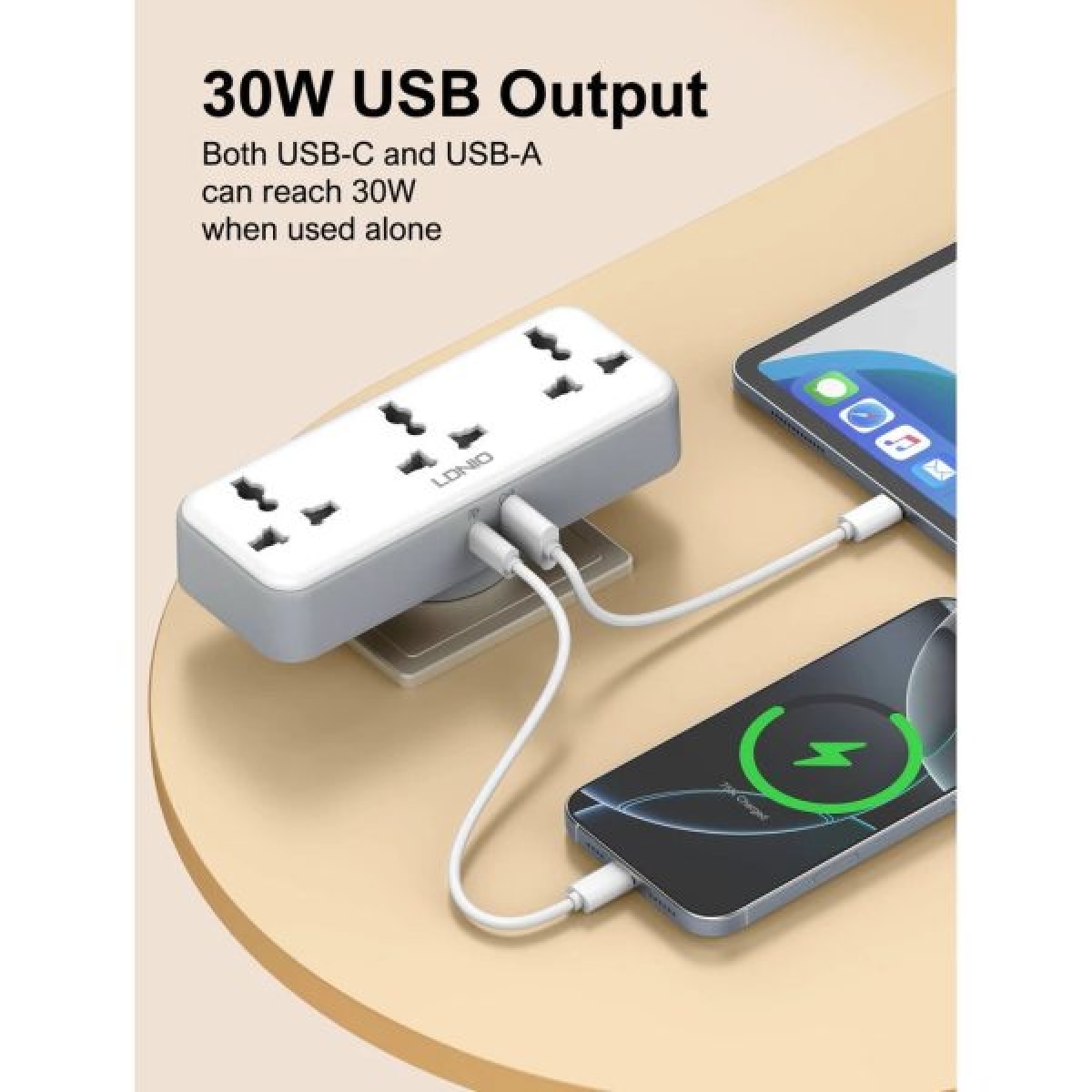 Πολύπριζο Universal Με 3 Πρίζες AC Και 2 Θύρες USB PD/QC 3.0 30W Περιστρεφόμενο Ldnio SC3317 - Image 7