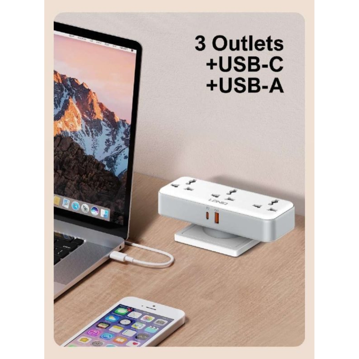 Πολύπριζο Universal Με 3 Πρίζες AC Και 2 Θύρες USB PD/QC 3.0 30W Περιστρεφόμενο Ldnio SC3317 - Image 8