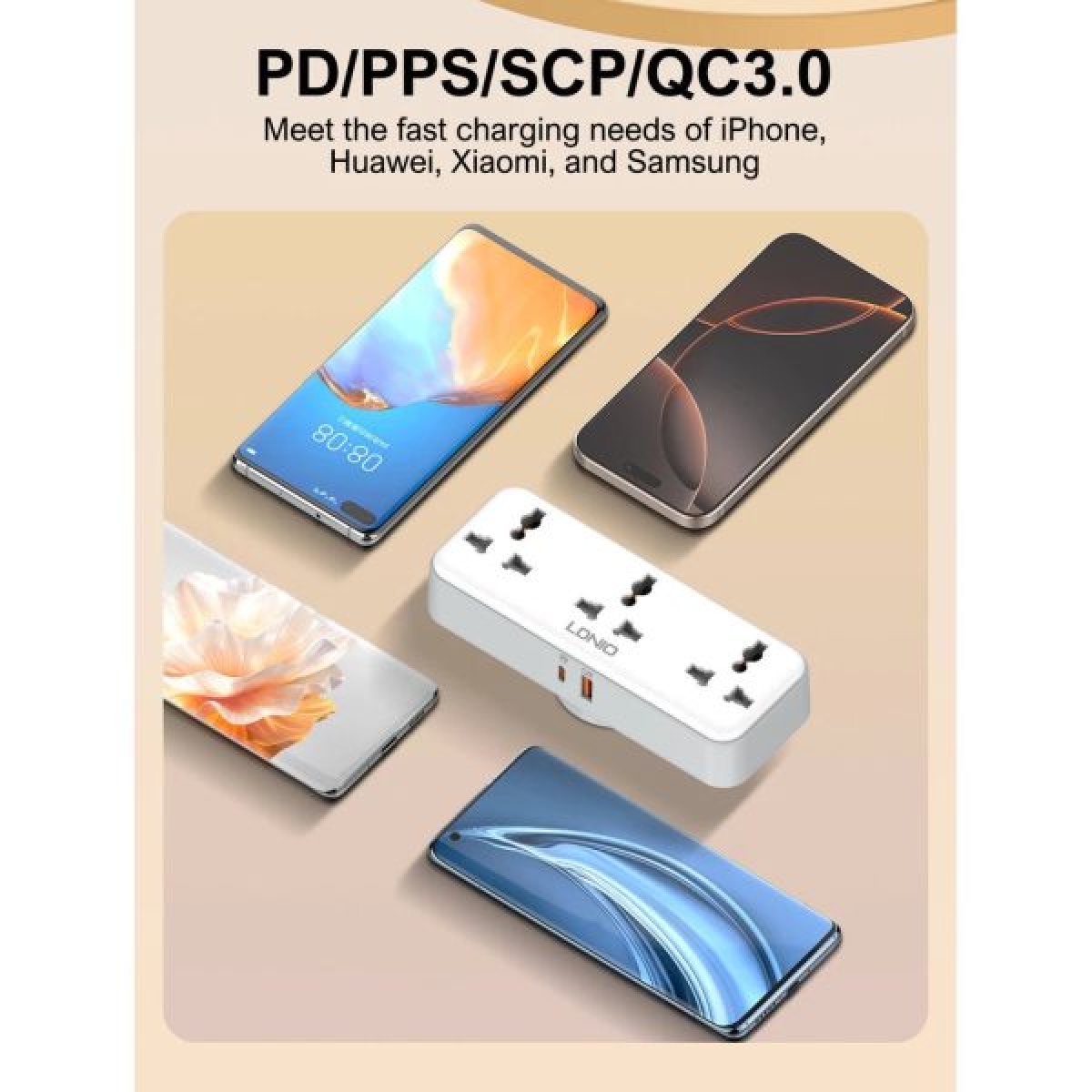Πολύπριζο Universal Με 3 Πρίζες AC Και 2 Θύρες USB PD/QC 3.0 30W Περιστρεφόμενο Ldnio SC3317 - Image 9