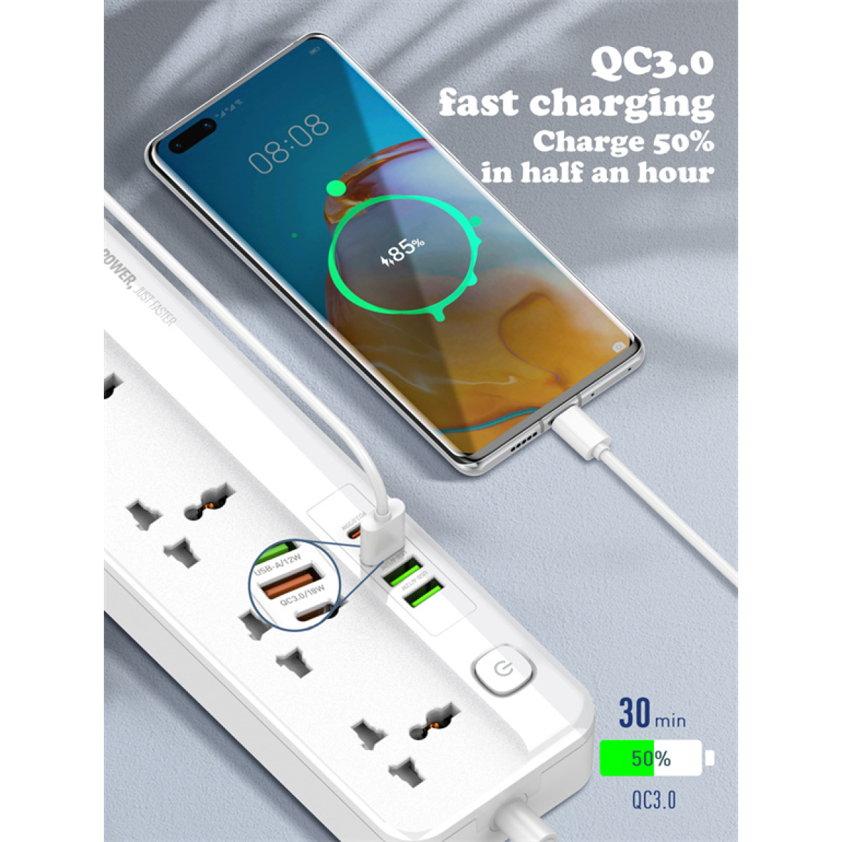 Πολύπριζο Universal Με 5 Πρίζες AC Και 4 Θύρες USB PD/QC 3.0 20W Με Καλώδιο 2m Ldnio SC5415 - Image 3