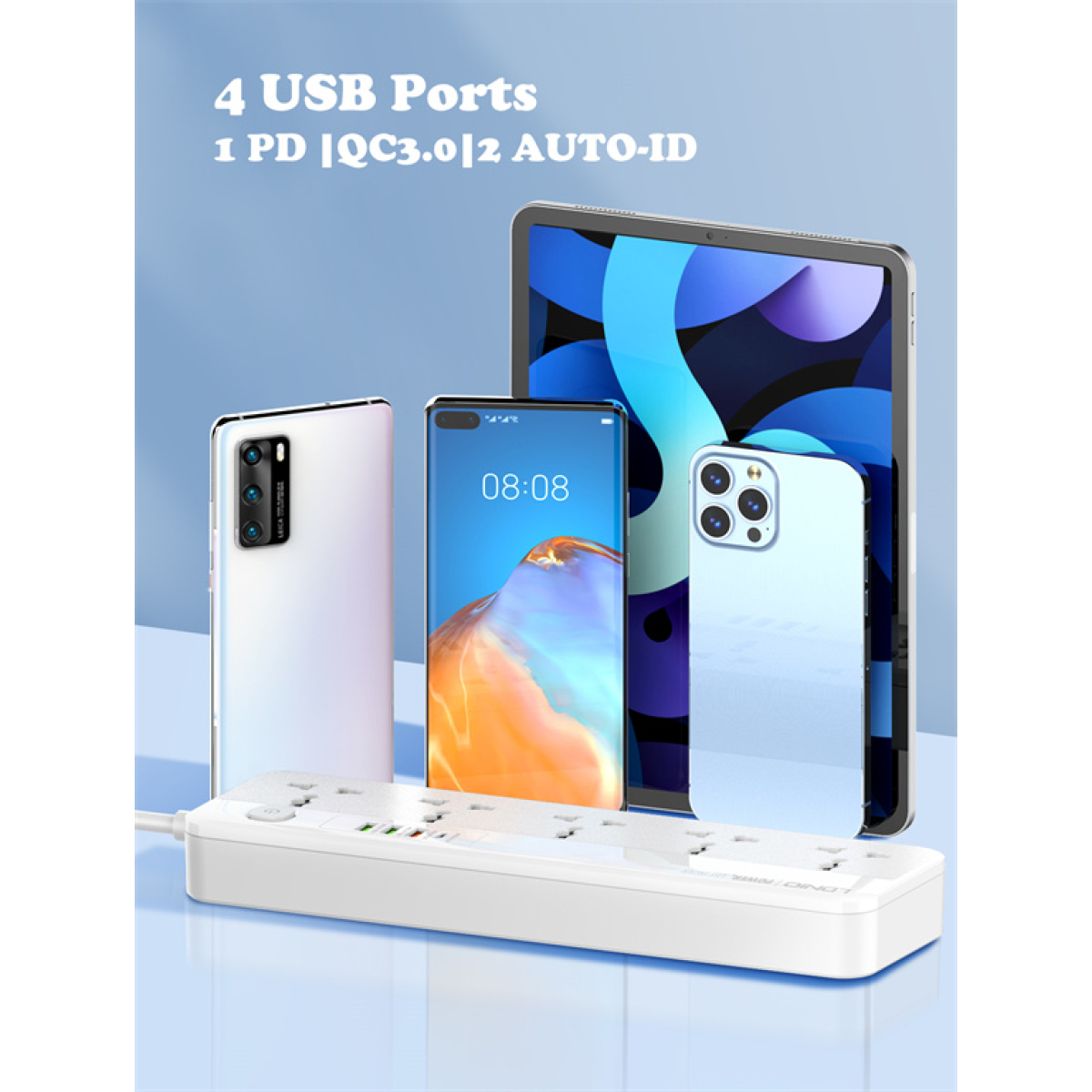 Πολύπριζο Universal Με 5 Πρίζες AC Και 4 Θύρες USB PD/QC 3.0 20W Με Καλώδιο 2m Ldnio SC5415 - Image 5