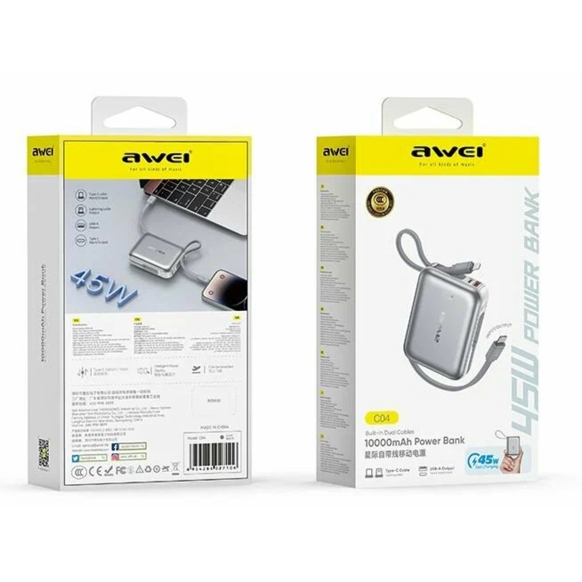 Power Bank 10000mAh 45W Με Ταχεία Φόρτιση Awei C04 - Image 5