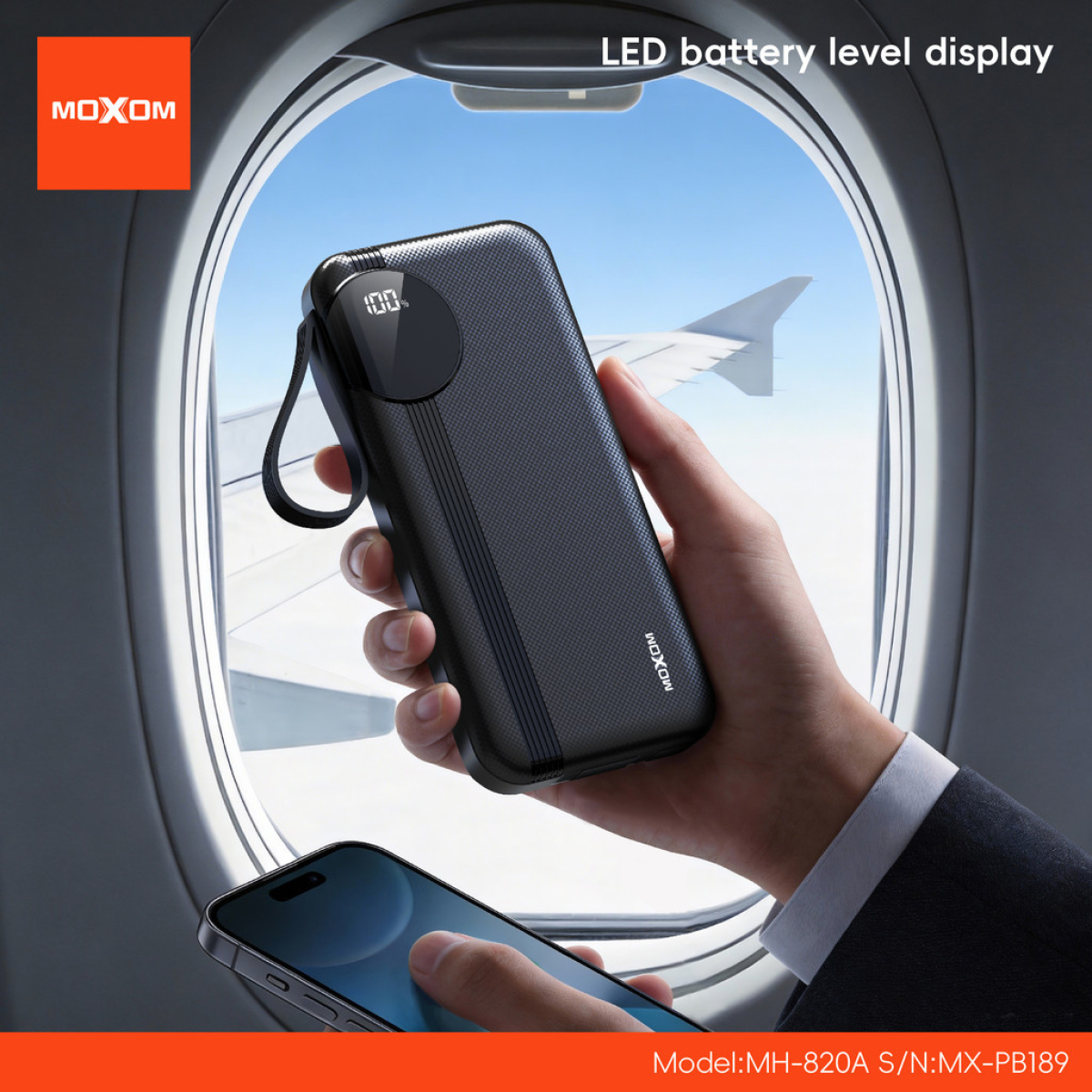 Power Bank 10000mAh Με Ενσωματωμένα Καλώδια & Φως LED Moxom MX-PB189 - Image 3