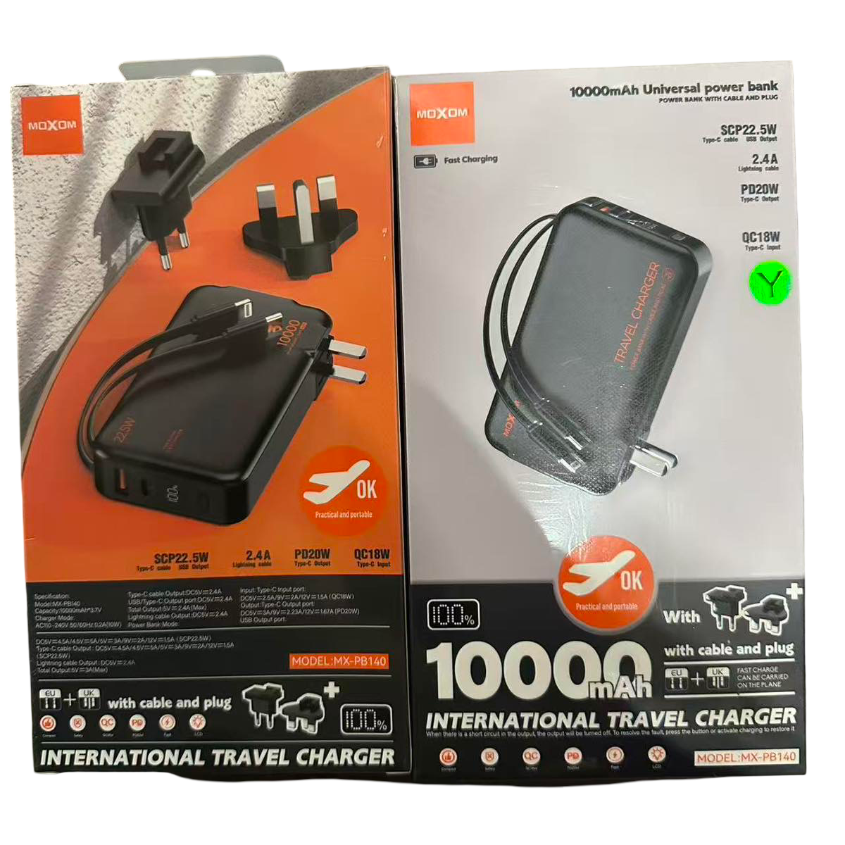 Power Bank 10000mAh Με Ενσωματωμένα Καλώδια Και Βύσμα ΕΕ/UK Moxom MX-PB140 - Image 3