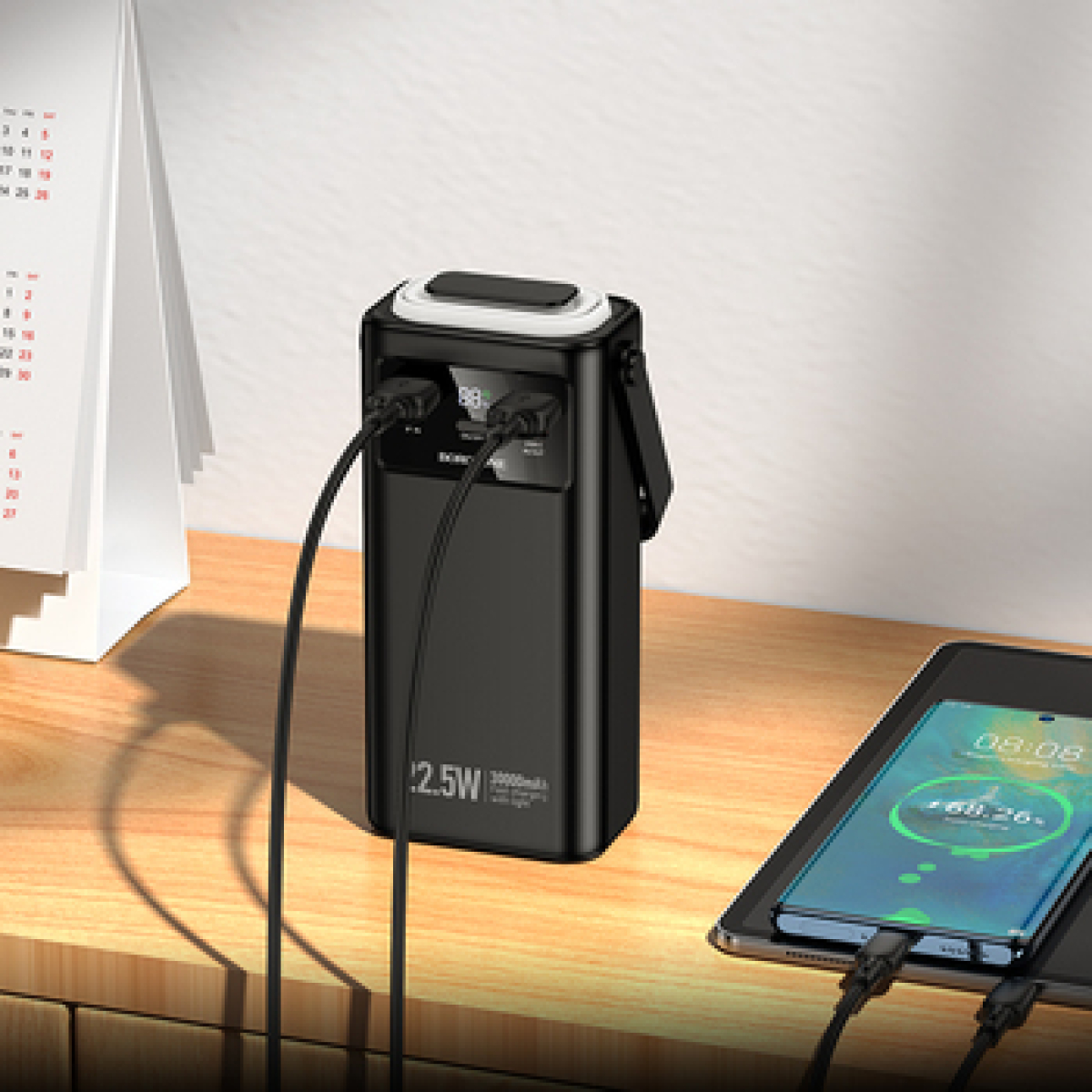 Power Bank 30000mAh PD 20W QC 22.5W Με Ενσωματωμένα Καλώδια Borofone BJ65 High - Image 7