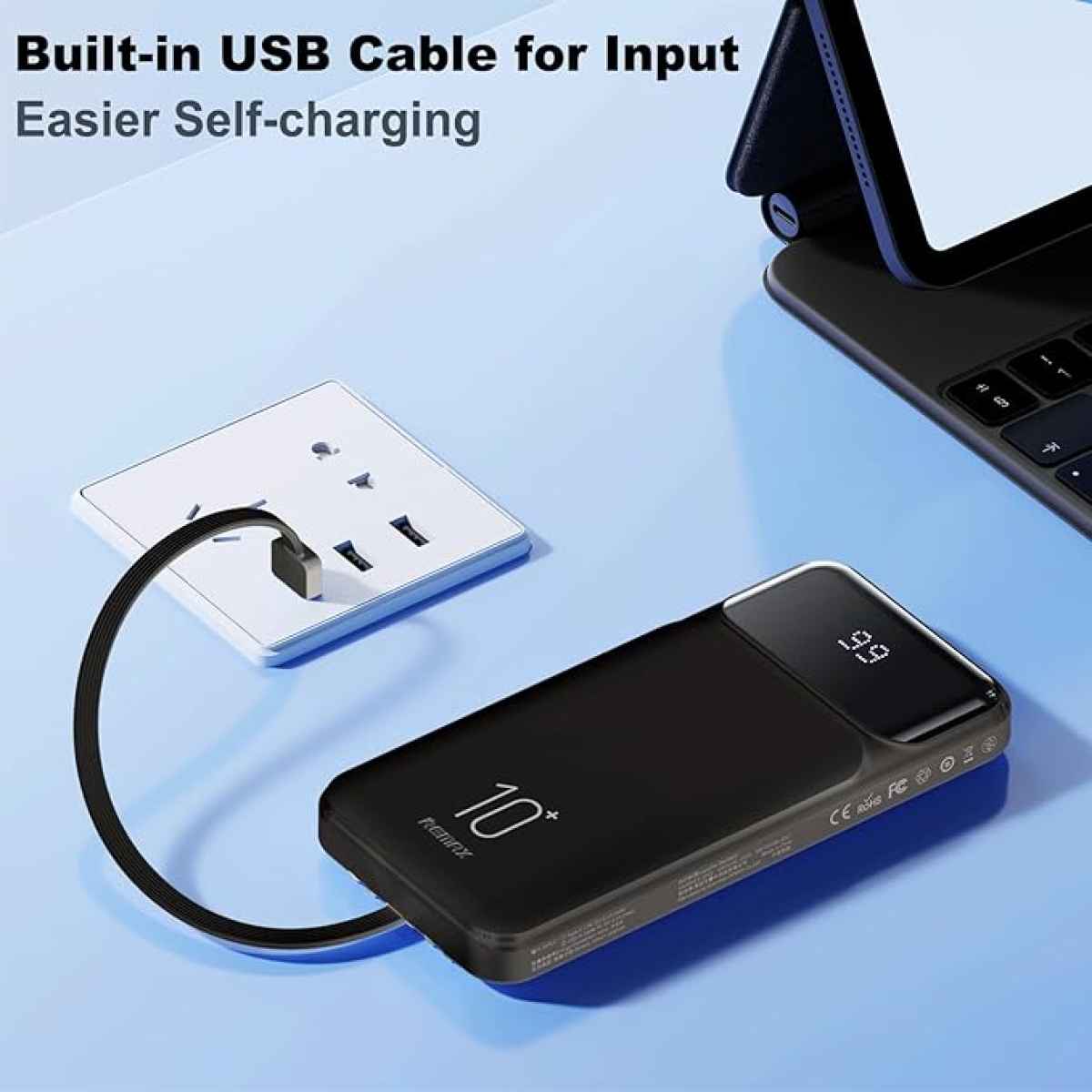 Powerbank 10000mAh Με Ενσωματωμένα Καλώδια Και LED Οθόνη Remax RPP-683 - Image 3