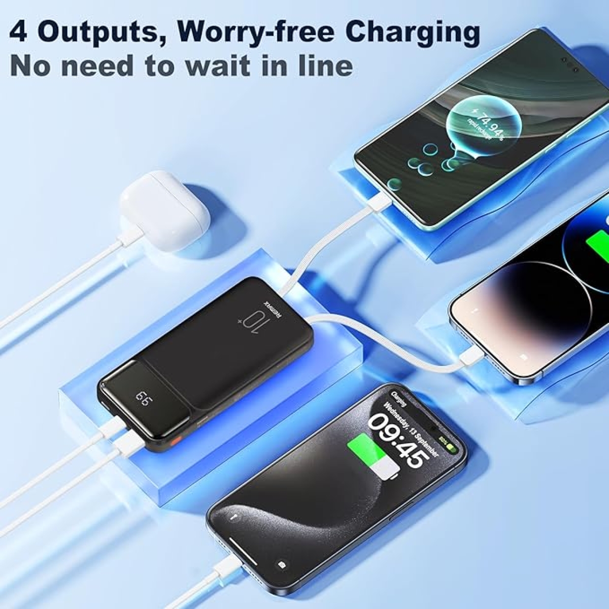 Powerbank 10000mAh Με Ενσωματωμένα Καλώδια Και LED Οθόνη Remax RPP-683 - Image 4