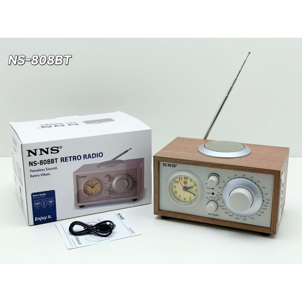 Ρετρό Ξύλινο Ηχείο Bluetooth Με Ραδιόφωνο FM/AM/SW Και Ρολόι NS-808BT - Image 4