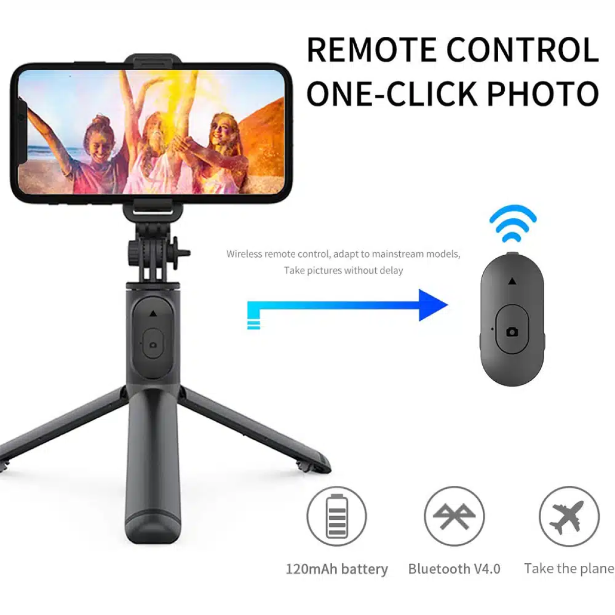 Selfie Stick Με Τρίποδο & Bluetooth Τηλεχειριστήριο Πτυσσόμενο 90cm Q01 - Image 5