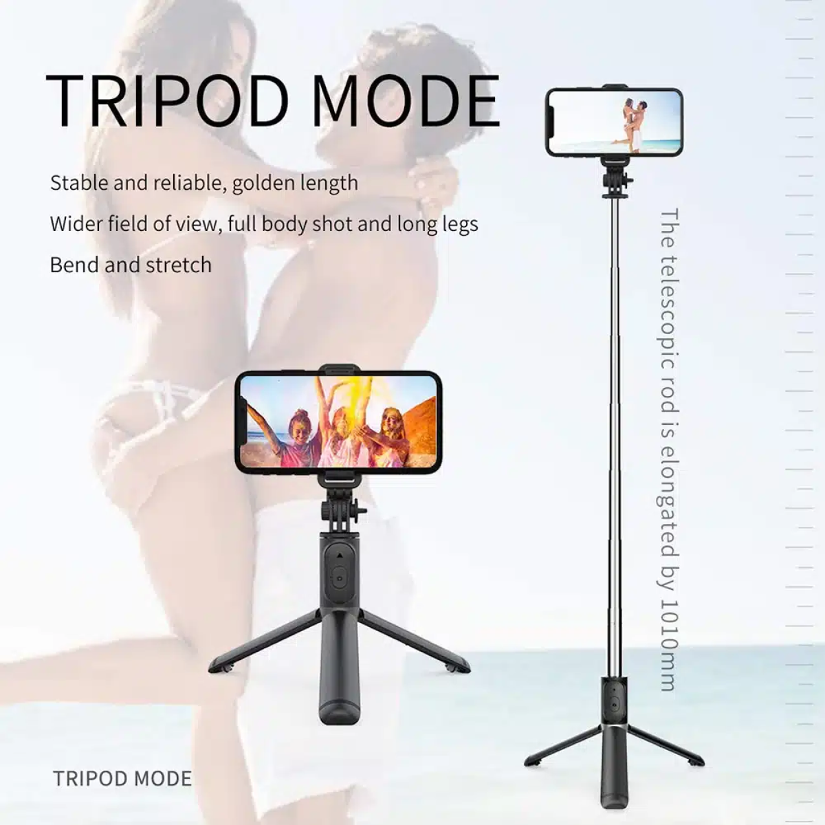 Selfie Stick Με Τρίποδο & Bluetooth Τηλεχειριστήριο Πτυσσόμενο 90cm Q01 - Image 6