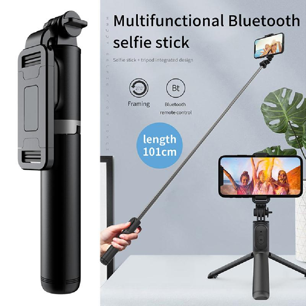 Selfie Stick Με Τρίποδο & Bluetooth Τηλεχειριστήριο Πτυσσόμενο 90cm Q01 - Image 8