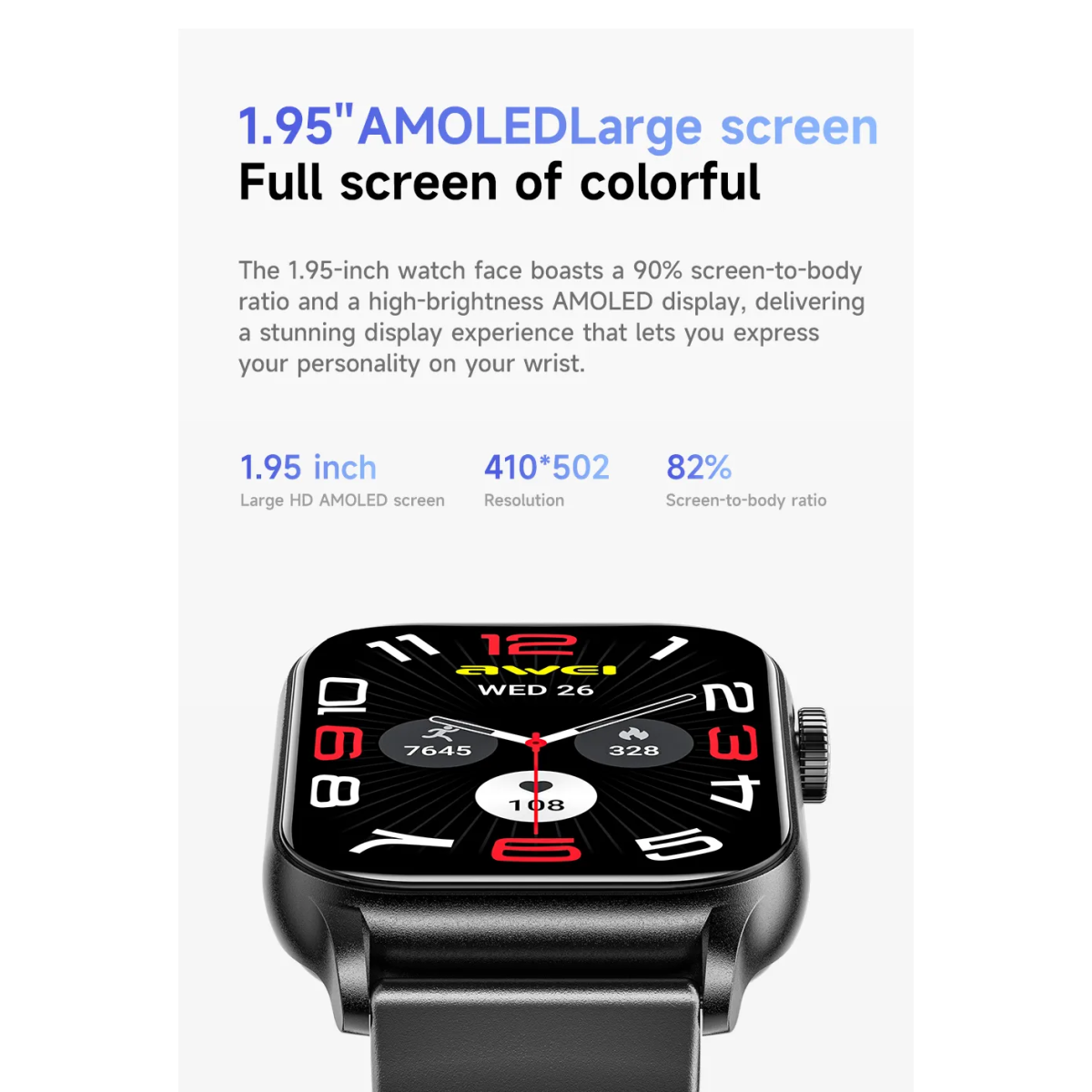 Smartwatch AMOLED 1.95" Με Κλήσεις Bluetooth & Παρακολούθηση Υγείας Awei H60 - Image 3