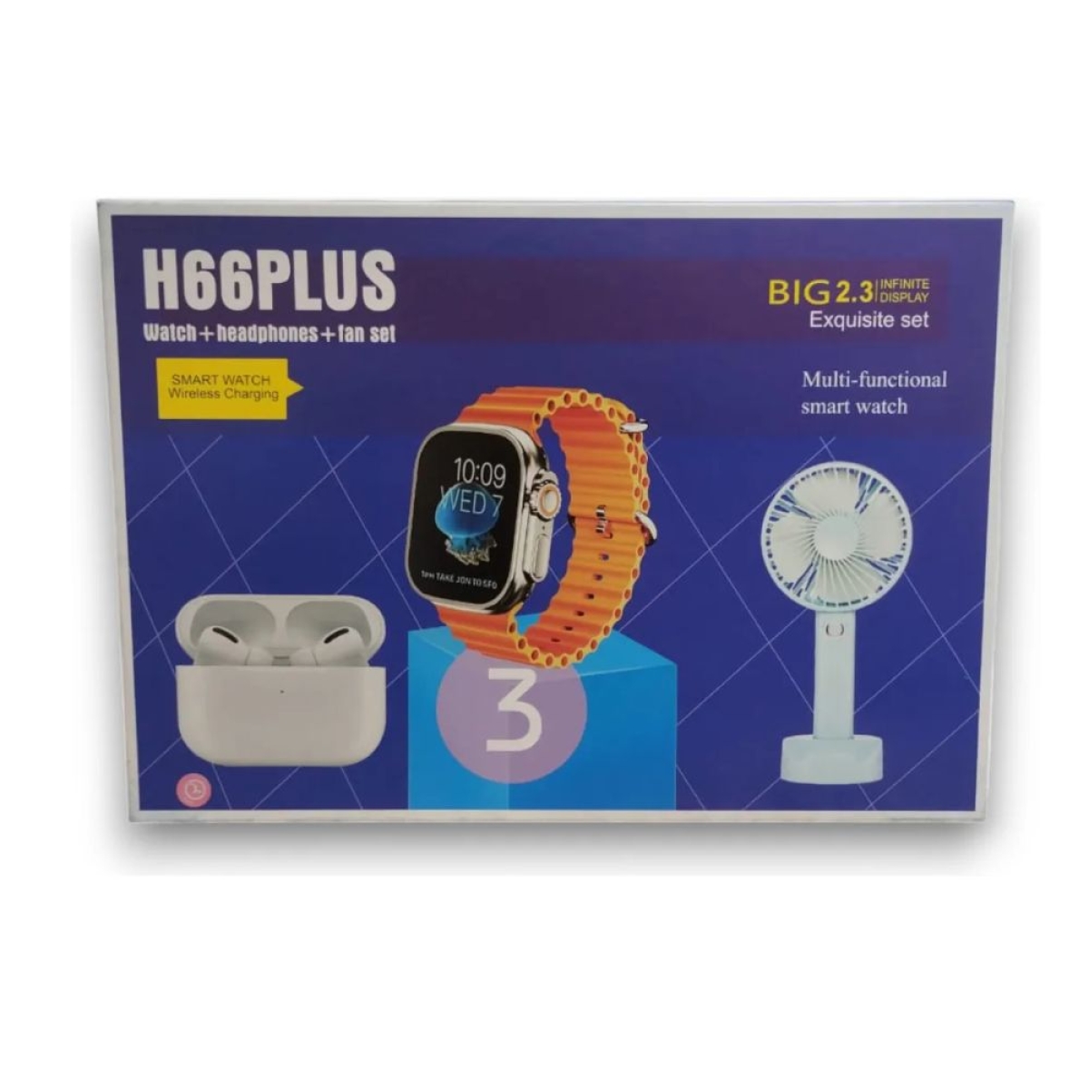 Smartwatch H66PLUS Σετ 3-σε-1 με Ασύρματα Bluetooth Ακουστικά & Φορητό Mini Ανεμιστήρα