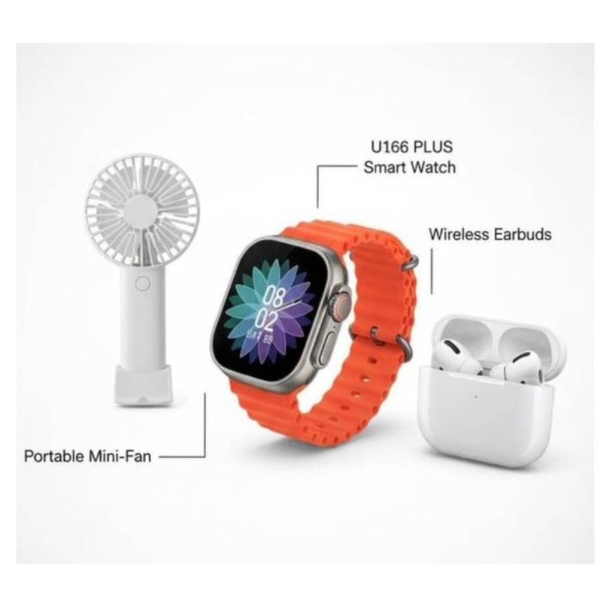 Smartwatch H66PLUS Σετ 3-σε-1 με Ασύρματα Bluetooth Ακουστικά & Φορητό Mini Ανεμιστήρα