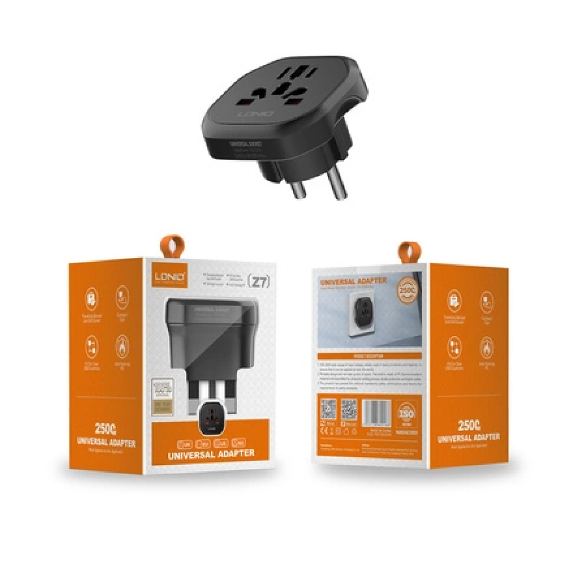 Ταξιδιωτικός Αντάπτορας Πρίζας 2500W Universal EU/US/UK/AU Μαύρος Ldnio Z7 - Image 7